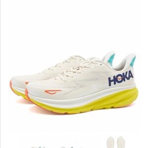 Hoka Men's Clifton 9 Sneakers in Eggnog/Passion Fruit